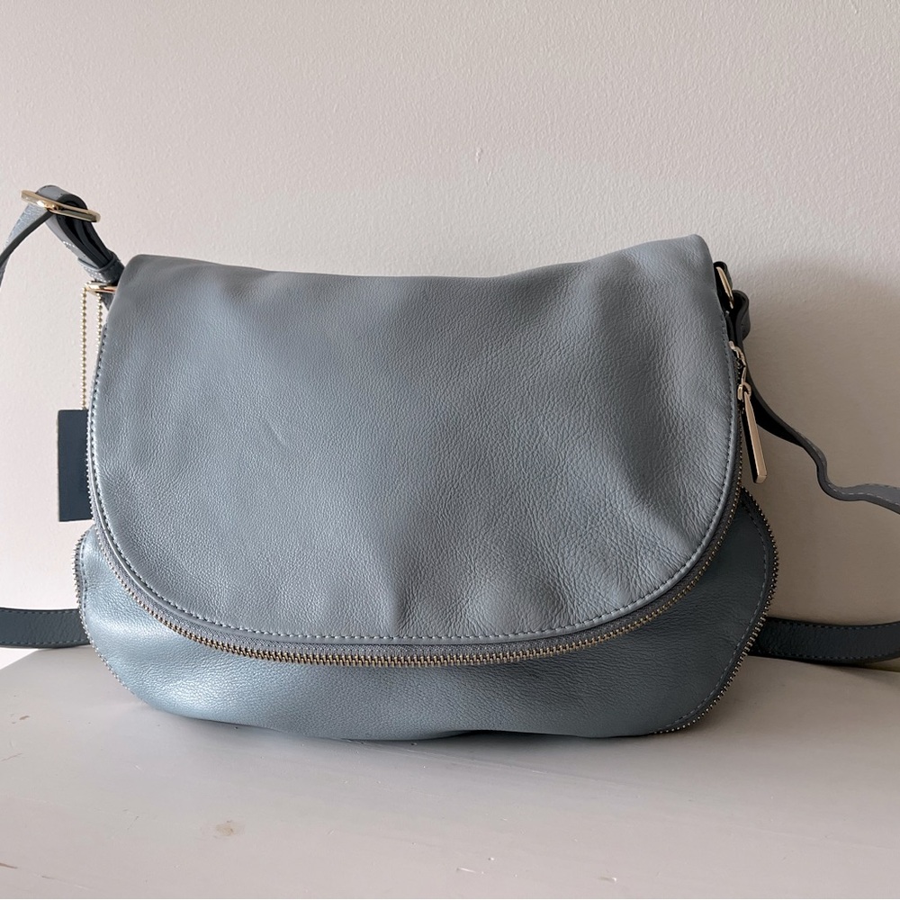 Danier Dusty Blue Leather Crossbody Bag